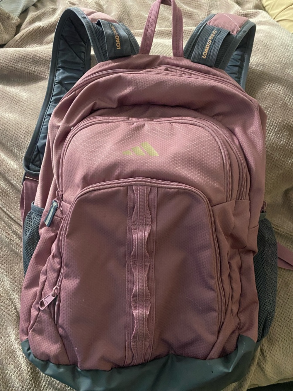 adidas Dusty Rose pink Backpack with Gray multiple deep pockets laptop